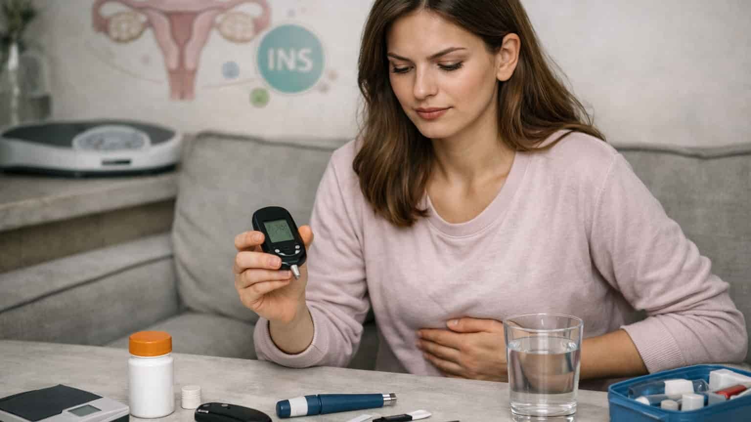PCOS patient checking blood sugar level to manage insulin resistance